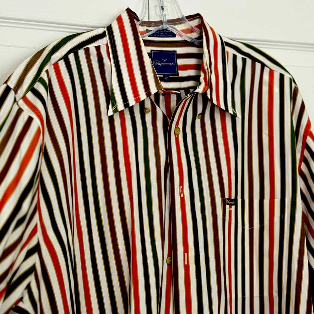 Lavish Collared Shirt Button Down. 100% Cotton. Made in Hong Kong. Long Sleeves.